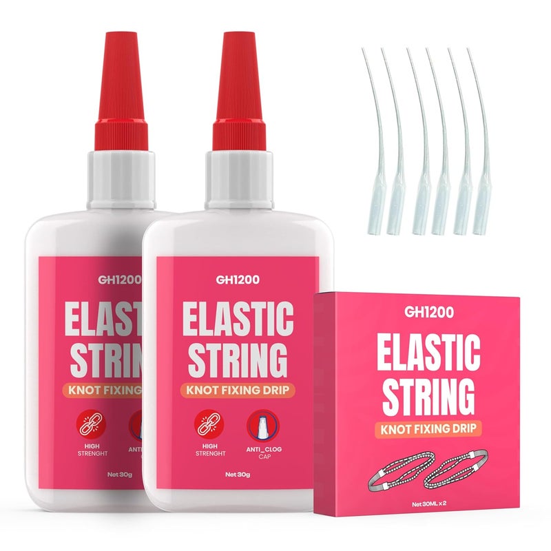 GH1200 Bracelet String Glue with 50 Mess Free Applicators, 30g x 2 PCs Safe to Use Elastic String Glue for Fixing Loose Bracelets, Bracelet Knot, DIY Jewelry Making - Image 1